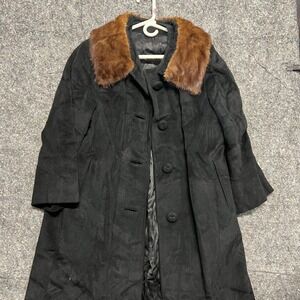 Bernhard Altman Over Coat Jacket L Women Black Long Fur Winter Outdoor Cashmere